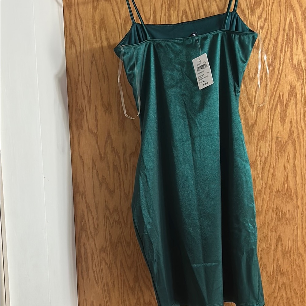 Emerald Green Satin Dress - Picture 2 of 3